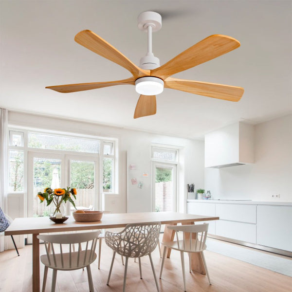English Elm Hot 52 Inch Sycamore Wood Blade Ceiling Fan with Dimmable LED Light and Remote W2991P334793