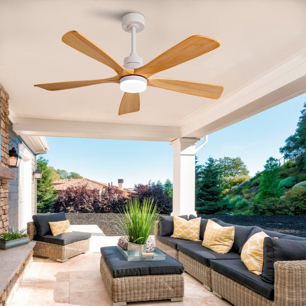 English Elm Hot 52 Inch Sycamore Wood Blade Ceiling Fan with Dimmable LED Light and Remote W2991P334793