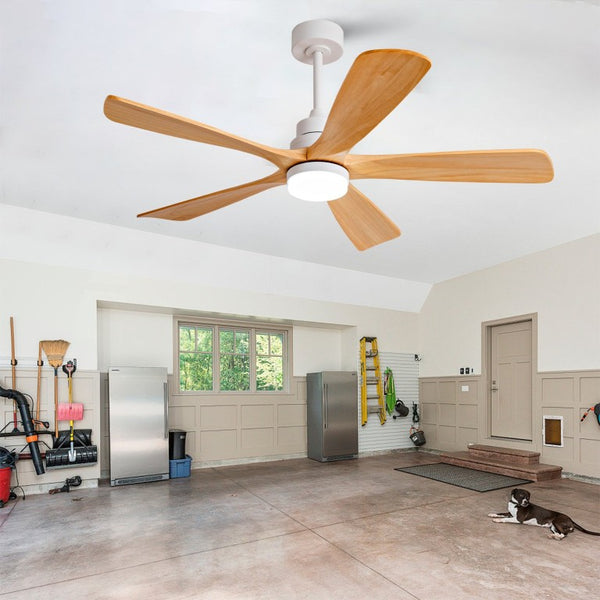 English Elm Hot 52 Inch Sycamore Wood Blade Ceiling Fan with Dimmable LED Light and Remote W2991P334793