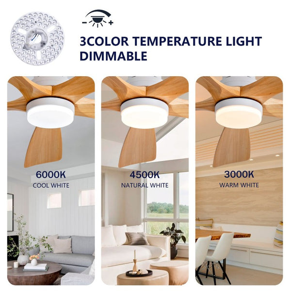 English Elm Hot 52 Inch Sycamore Wood Blade Ceiling Fan with Dimmable LED Light and Remote W2991P334793