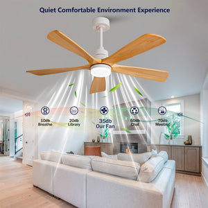 English Elm Hot 52 Inch Sycamore Wood Blade Ceiling Fan with Dimmable LED Light and Remote W2991P334793