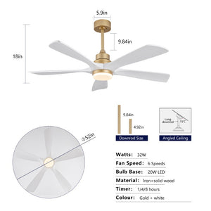 English Elm Hot 52 Inch Sycamore Blade Ceiling Fan Dimmable LED Remote Bedroom Living Room W2991P334794