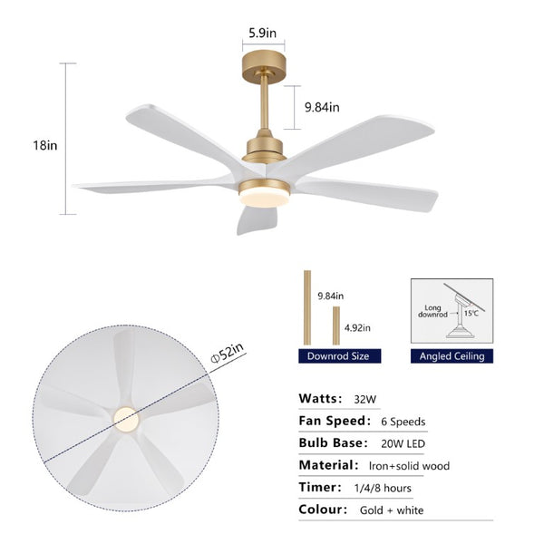 English Elm Hot 52 Inch Sycamore Blade Ceiling Fan Dimmable LED Remote Bedroom Living Room W2991P334794