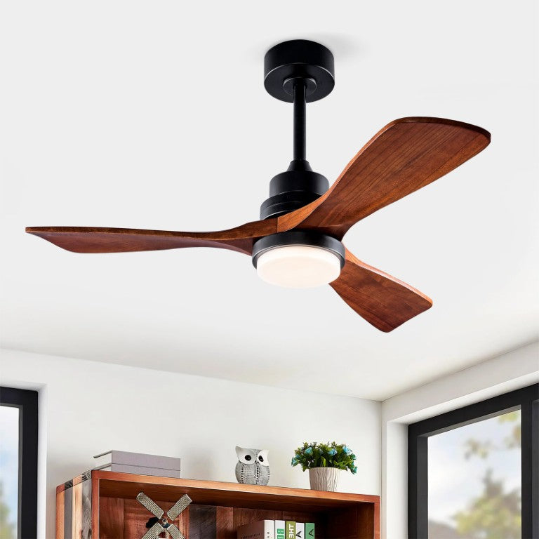 English Elm Hot 42 Inch Sycamore Wood Blade Ceiling Fan with LED Light and Remote Control Black 3 Blades - A W2991P334795