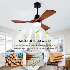 English Elm Hot 42 Inch Sycamore Wood Blade Ceiling Fan with LED Light and Remote Control Black 3 Blades - A W2991P334795