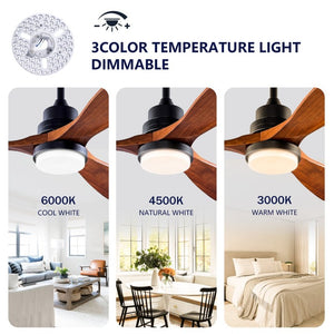 English Elm Hot 42 Inch Sycamore Wood Blade Ceiling Fan with LED Light and Remote Control Black 3 Blades - A W2991P334795