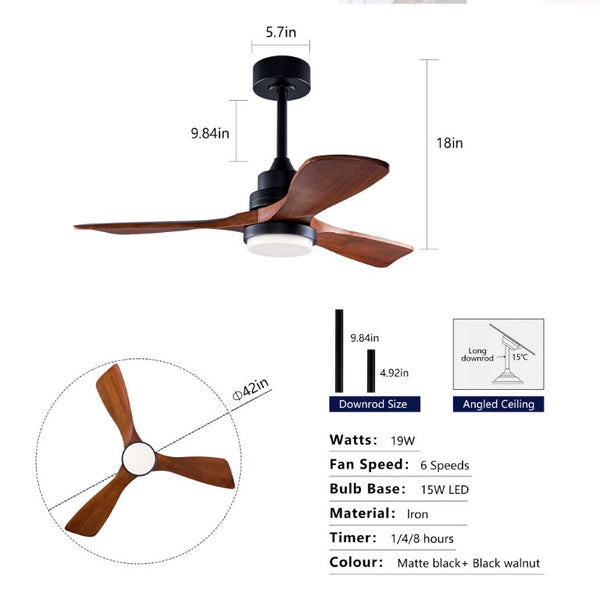 English Elm Hot 42 Inch Sycamore Wood Blade Ceiling Fan with LED Light and Remote Control Black 3 Blades - A W2991P334795