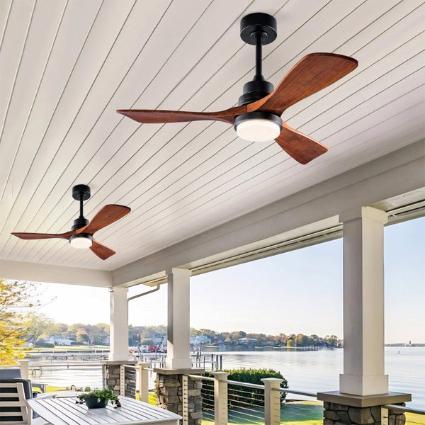 English Elm Hot 42 Inch Sycamore Wood Blade Ceiling Fan with LED Light and Remote Control Black 3 Blades - A W2991P334795