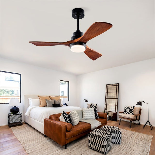 English Elm Hot 42 Inch Sycamore Wood Blade Ceiling Fan with LED Light and Remote Control Black 3 Blades - A W2991P334795