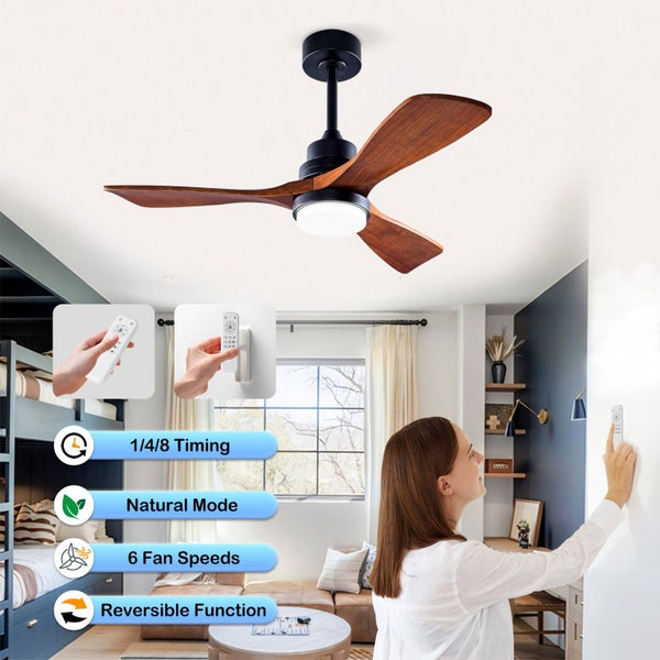 English Elm Hot 42 Inch Sycamore Wood Blade Ceiling Fan with LED Light and Remote Control Black 3 Blades - A W2991P334795