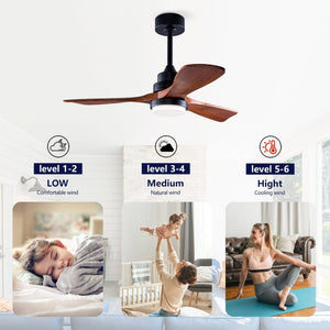 English Elm Hot 42 Inch Sycamore Wood Blade Ceiling Fan with LED Light and Remote Control Black 3 Blades - A W2991P334795