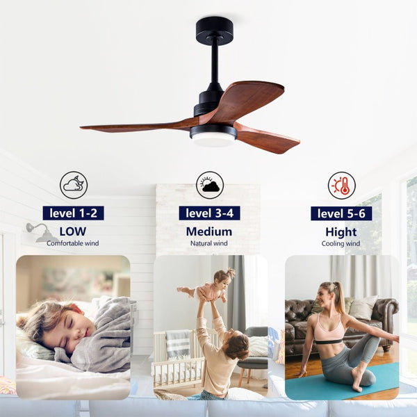 English Elm Hot 42 Inch Sycamore Wood Blade Ceiling Fan with LED Light and Remote Control Black 3 Blades - A W2991P334795