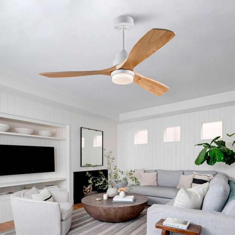 English Elm Hot 52 Inch Sycamore Wood Blade Ceiling Fan DC Motor Dimmable LED Living Room W2991P334799