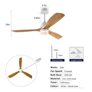 English Elm Hot 52 Inch Sycamore Wood Blade Ceiling Fan DC Motor Dimmable LED Living Room W2991P334799