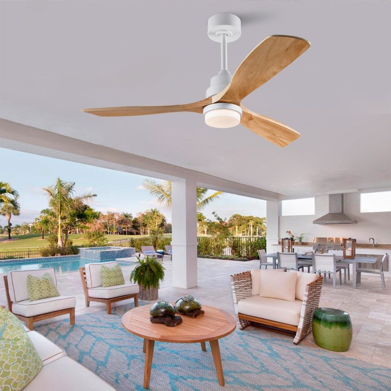 English Elm Hot 52 Inch Sycamore Wood Blade Ceiling Fan DC Motor Dimmable LED Living Room W2991P334799