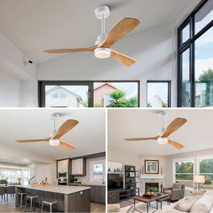 English Elm Hot 52 Inch Sycamore Wood Blade Ceiling Fan DC Motor Dimmable LED Living Room W2991P334799