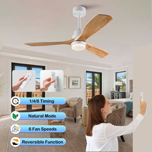 English Elm Hot 52 Inch Sycamore Wood Blade Ceiling Fan DC Motor Dimmable LED Living Room W2991P334799