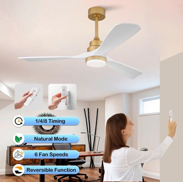 English Elm Hot 52 Inch Sycamore Wood Blade Ceiling Fan Dimmable LED Remote DC Motor W2991P334800