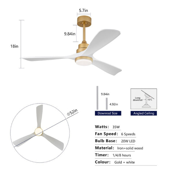 English Elm Hot 52 Inch Sycamore Wood Blade Ceiling Fan Dimmable LED Remote DC Motor W2991P334800