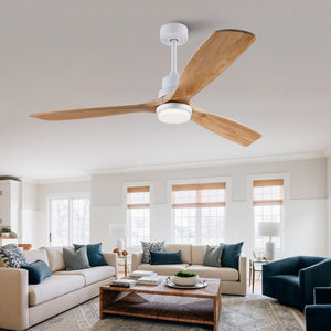 English Elm Hot 60 Inch Sycamore Wood Blade Ceiling Fan with Dimmable LED and DC Motor Oak Natural Wood + Antique White W2991P334802