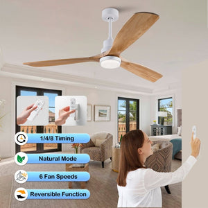 English Elm Hot 60 Inch Sycamore Wood Blade Ceiling Fan with Dimmable LED and DC Motor Oak Natural Wood + Antique White W2991P334802