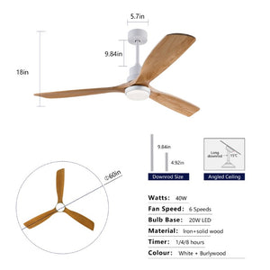 English Elm Hot 60 Inch Sycamore Wood Blade Ceiling Fan with Dimmable LED and DC Motor Oak Natural Wood + Antique White W2991P334802
