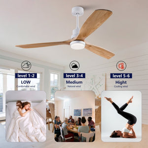 English Elm Hot 60 Inch Sycamore Wood Blade Ceiling Fan with Dimmable LED and DC Motor Oak Natural Wood + Antique White W2991P334802