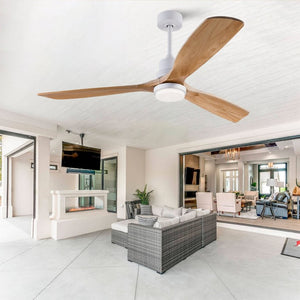English Elm Hot 60 Inch Sycamore Wood Blade Ceiling Fan with Dimmable LED and DC Motor Oak Natural Wood + Antique White W2991P334802