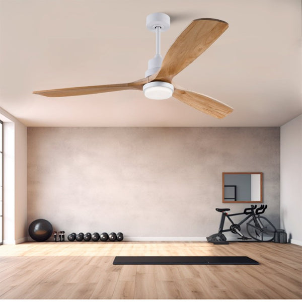 English Elm Hot 60 Inch Sycamore Wood Blade Ceiling Fan with Dimmable LED and DC Motor Oak Natural Wood + Antique White W2991P334802