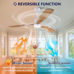 English Elm Hot 60 Inch Sycamore Wood Blade Ceiling Fan with Dimmable LED and DC Motor Oak Natural Wood + Antique White W2991P334802