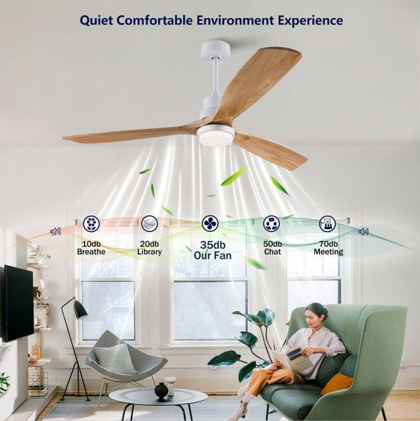 English Elm Hot 60 Inch Sycamore Wood Blade Ceiling Fan with Dimmable LED and DC Motor Oak Natural Wood + Antique White W2991P334802