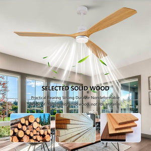 English Elm Hot 72 Inch Sycamore Wood Blade Ceiling Fan with Dimmable LED Light and Remote Oak Natural Wood + Antique White - A W2991P334804