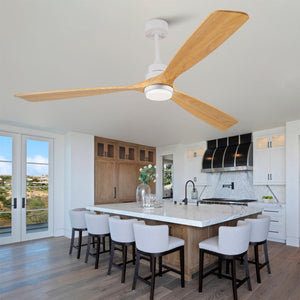 English Elm Hot 72 Inch Sycamore Wood Blade Ceiling Fan with Dimmable LED Light and Remote Oak Natural Wood + Antique White - A W2991P334804