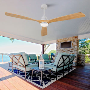 English Elm Hot 72 Inch Sycamore Wood Blade Ceiling Fan with Dimmable LED Light and Remote Oak Natural Wood + Antique White - A W2991P334804