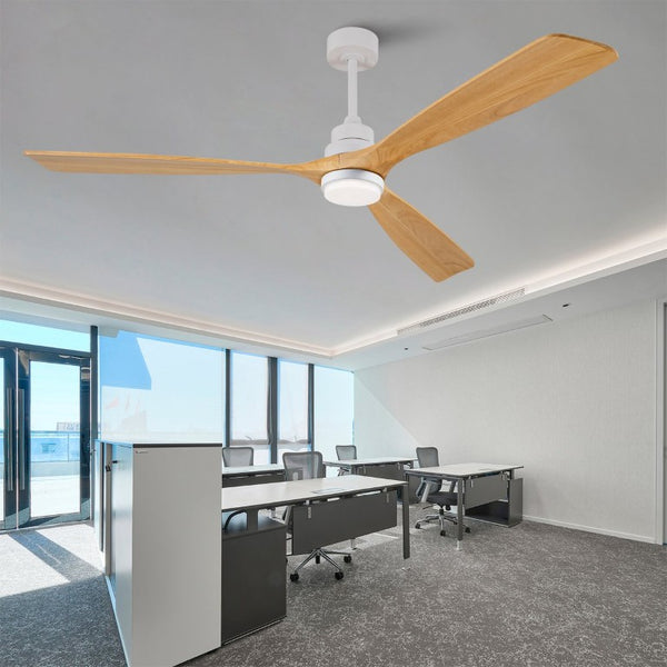 English Elm Hot 72 Inch Sycamore Wood Blade Ceiling Fan with Dimmable LED Light and Remote Oak Natural Wood + Antique White - A W2991P334804