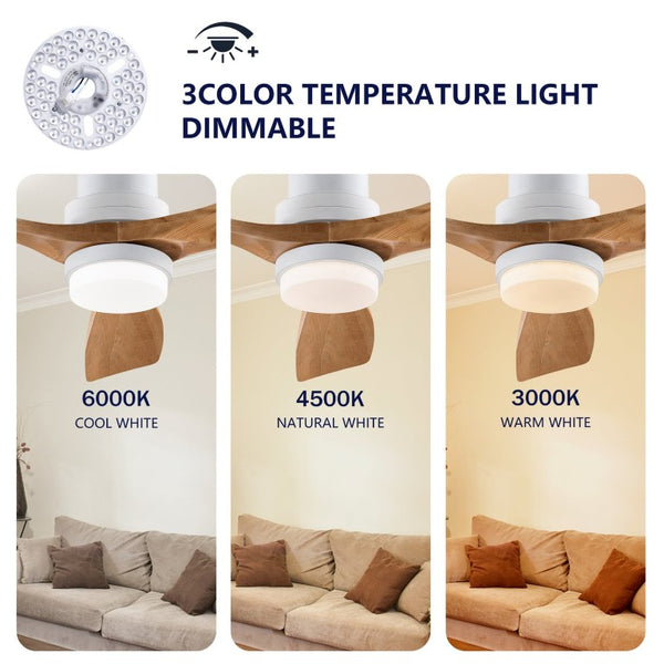 English Elm Hot 72 Inch Sycamore Wood Blade Ceiling Fan with Dimmable LED Light and Remote Oak Natural Wood + Antique White - A W2991P334804