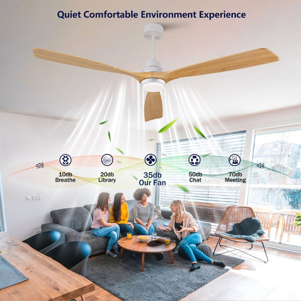 English Elm Hot 72 Inch Sycamore Wood Blade Ceiling Fan with Dimmable LED Light and Remote Oak Natural Wood + Antique White - A W2991P334804