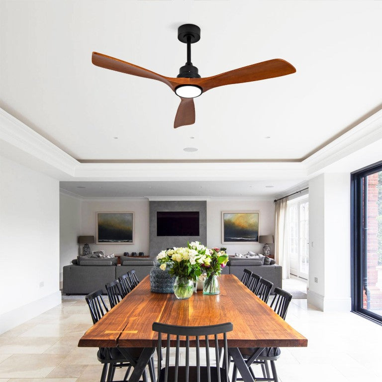 English Elm New 52 Inch Sycamore Wood Blade Ceiling Fan with LED Light and Remote for Bedroom W2991P334806