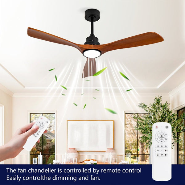 English Elm New 52 Inch Sycamore Wood Blade Ceiling Fan with LED Light and Remote for Bedroom W2991P334806