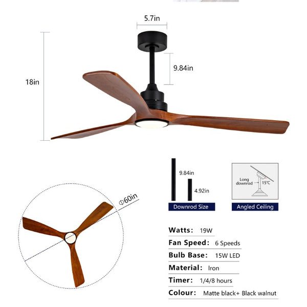 English Elm New Sycamore Wood Blade Ceiling Fan with Tunable LED Light and Reversible DC Motor Black + Dark Walnut - A W2991P334807