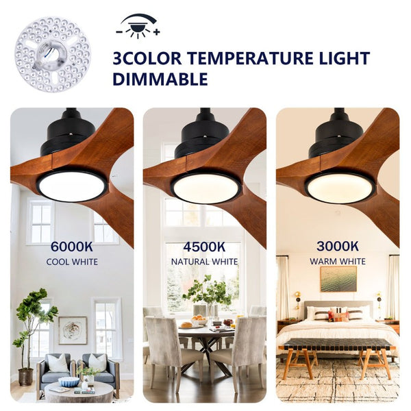 English Elm New Sycamore Wood Blade Ceiling Fan with Tunable LED Light and Reversible DC Motor Black + Dark Walnut - A W2991P334807