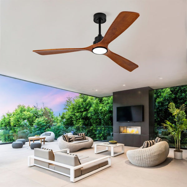English Elm New Sycamore Wood Blade Ceiling Fan with Tunable LED Light and Reversible DC Motor Black + Dark Walnut - A W2991P334807