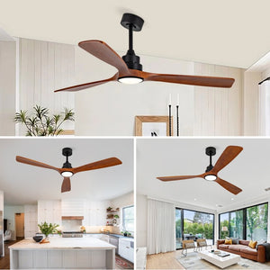 English Elm New Sycamore Wood Blade Ceiling Fan with Tunable LED Light and Reversible DC Motor Black + Dark Walnut - A W2991P334807