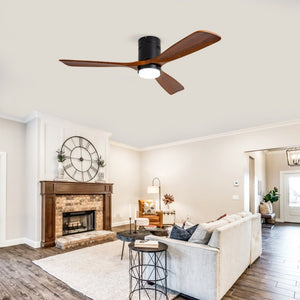 English Elm Hot Sycamore Wood Flush Mount Ceiling Fan 52 Inch LED Remote DC Motor Indoor Outdoor W2991P338629