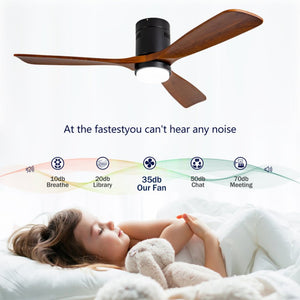 English Elm Hot Sycamore Wood Flush Mount Ceiling Fan 52 Inch LED Remote DC Motor Indoor Outdoor W2991P338629