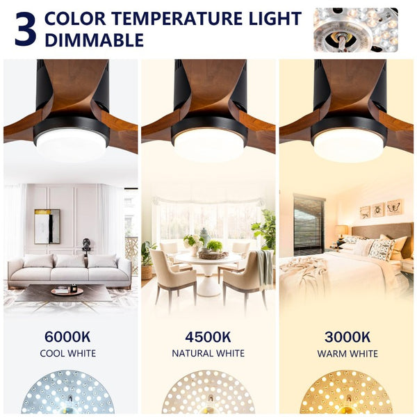 English Elm Hot Sycamore Wood Flush Mount Ceiling Fan 52 Inch LED Remote DC Motor Indoor Outdoor W2991P338629