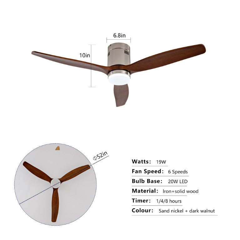 English Elm Hot 52 Inch Sycamore Wood Blade Ceiling Fan with DC Motor Dimmable LED Remote W2991P338630
