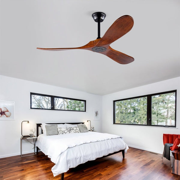 English Elm Hot 52 Inch Matte Black Ceiling Fan Sycamore Wood Blades LED Light Remote Bedroom W2991P338631