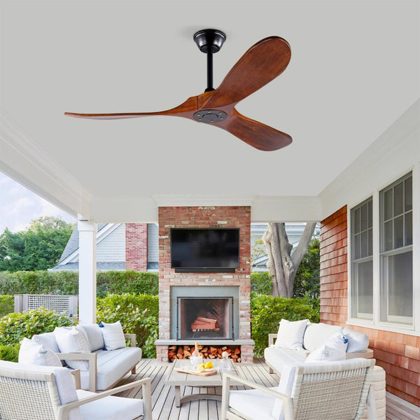 English Elm Hot 52 Inch Matte Black Ceiling Fan Sycamore Wood Blades LED Light Remote Bedroom W2991P338631