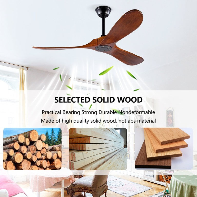 English Elm Hot 52 Inch Matte Black Ceiling Fan Sycamore Wood Blades LED Light Remote Bedroom W2991P338631